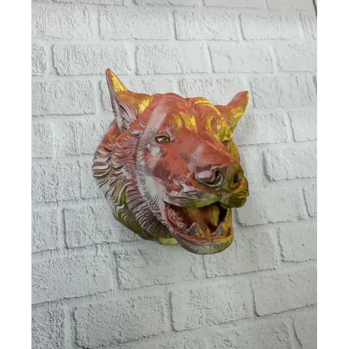 AsilTech Gold Renk 3D Kurt Başı Duvar Dekoru