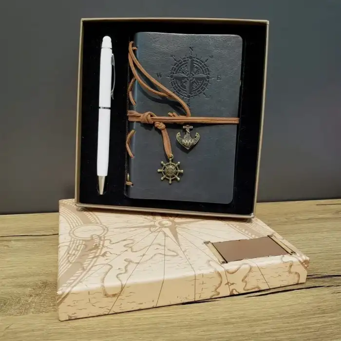 AsilTech Gri Defter Ve Beyaz Kalem Kutulu Set