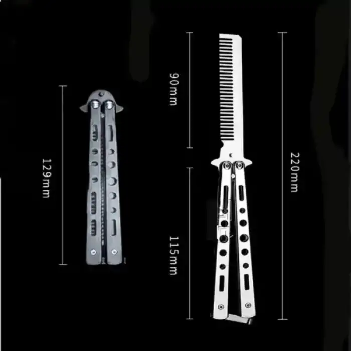 AsilTech Gri Katlanabilir Paslanmaz Çelik Kelebek Bıçak Tasarımlı Tarak