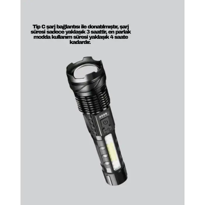 AsilTech Güçlü LED El Feneri Şarj Edilebilir Çok Modlu
