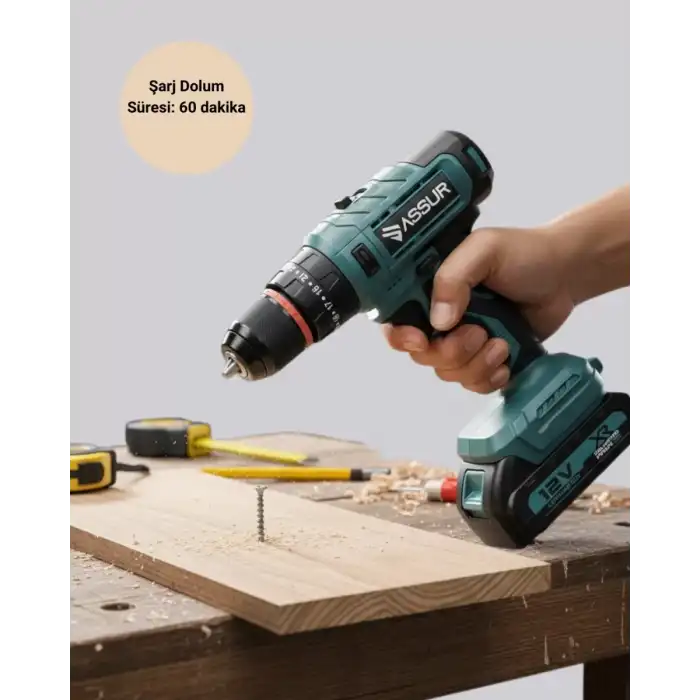 AsilTech Güçlü Şarjlı Matkap Vidalama Çift Batarya