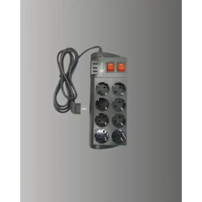 AsilTech Güçlü Termal Korumalı 8 Priz + 3 USB Çoklu Uzatma Kablosu 2m