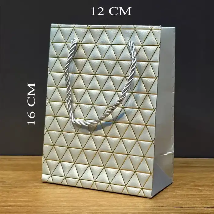 AsilTech Gümüş Geometrik Desenli Mini Boy Karton Hediye Çantası