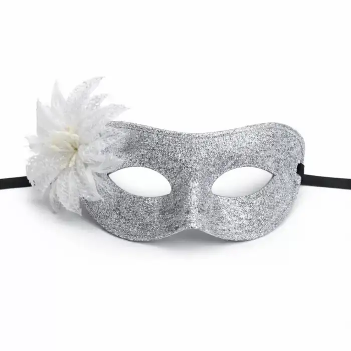 AsilTech Gümüş Simli Tüylü Balo Maskesi