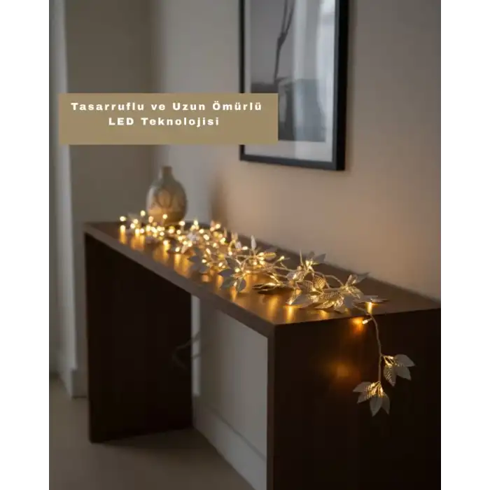 AsilTech Gümüş Yaprak Tasarımlı LED Işık Pilli Ev ve Vitrin Dekoru