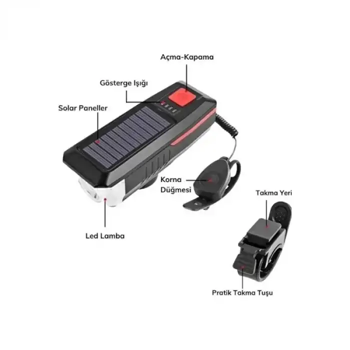 AsilTech Güneş Enerjili Bisiklet Işıklı Korna