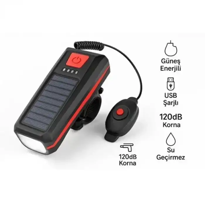 AsilTech Güneş Enerjili Bisiklet Işıklı Korna