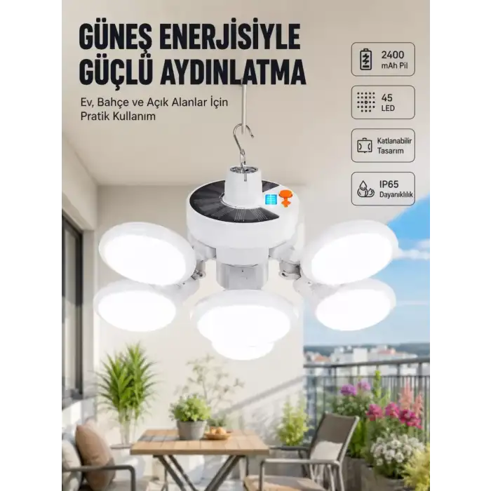 AsilTech Güneş Enerjili Katlanabilir 5 Kanatlı Solar Bahçe Lambası