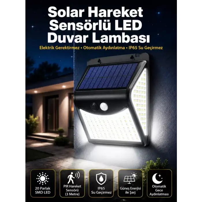 AsilTech Güneş Enerjili Sensörlü Duvar Lambası Bahçe Lamba Suya Dayanıklı Bahçe Aydınlatma