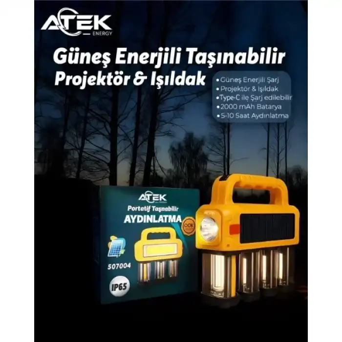 AsilTech Güneş Enerjili Taşınabilir Projektör Işıldak
