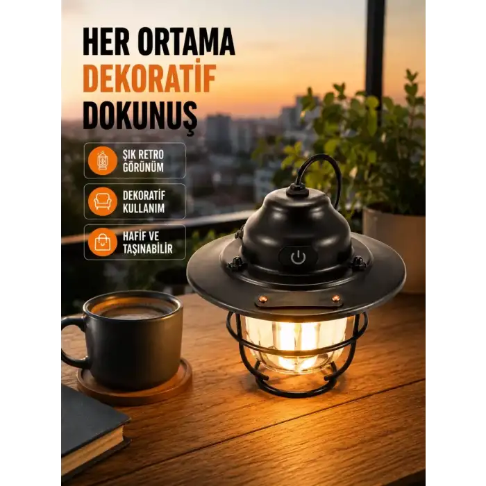 AsilTech Hafif ve Taşınabilir Retro Tasarım Kamp Lambası