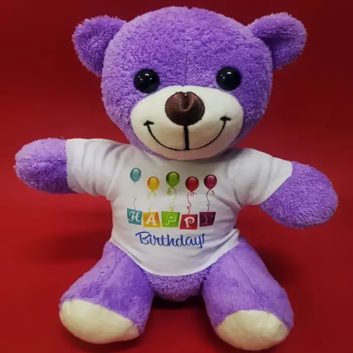 AsilTech Happy Birthday Tişörtlü Peluş Mor Ayıcık