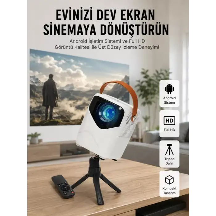 AsilTech HD Ayaklı Portatif Projeksiyon Cihazı Bluetooth Wifi Akıllı Android İşlemcili