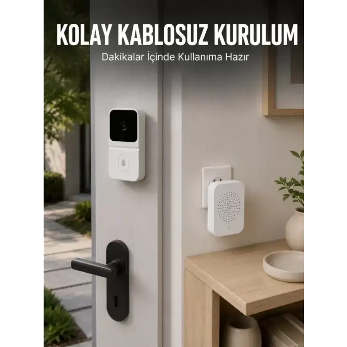 AsilTech HD Kameralı Beyaz Görüntülü Kapı Zili Çift Yönlü Sesli Wi-Fi Akıllı Kapı Zili