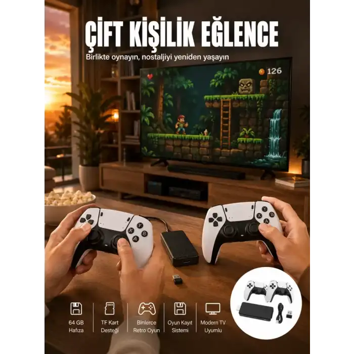 AsilTech HDMI Girişli Retro Oyun Çubuğu 2 Kişilik Kablosuz Yeni Nesil