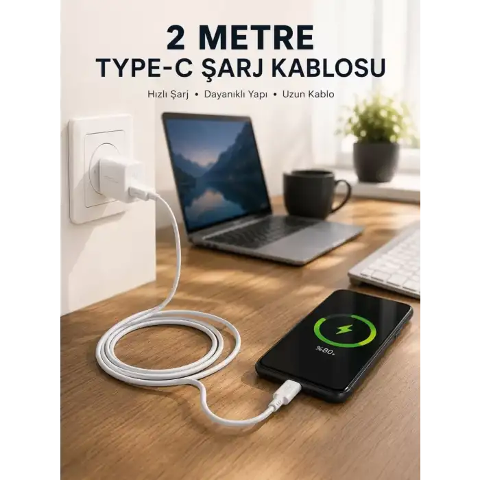 AsilTech Hızlı Şarj Destekli 2 Metre Type-C Kablo