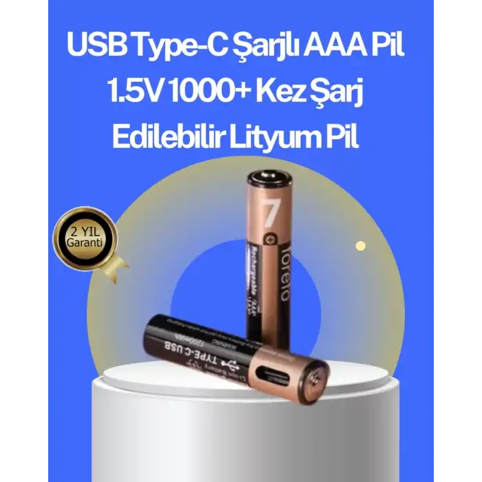 AsilTech Hızlı Şarj Teknolojili USB Şarjlı AAA Pil – 40 Dakikada Tam Şarj