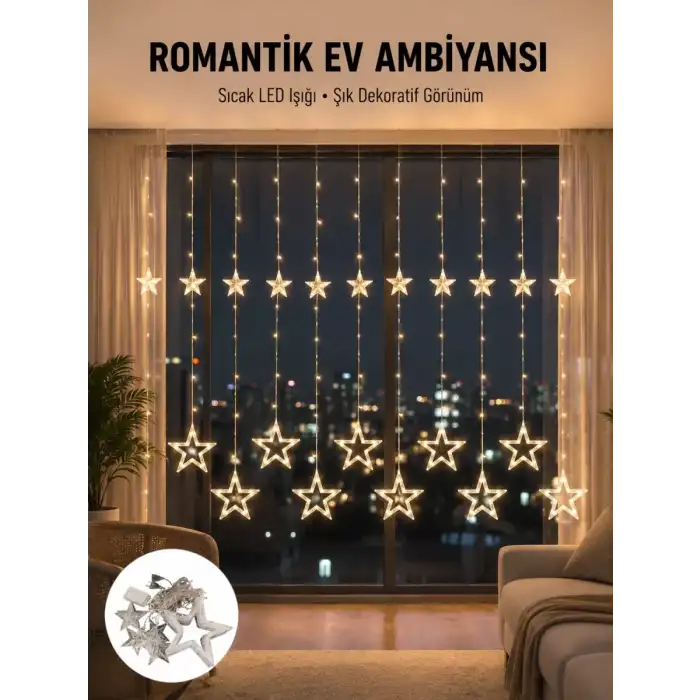 AsilTech İç Mekan Uyumlu Yıldız Peri Led Perde 3x3 Metre Yeni Nesil