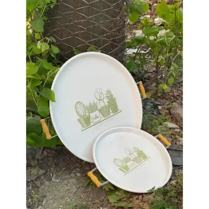 AsilTech İkili Yuvarlak Sunum Tepsisi Seti