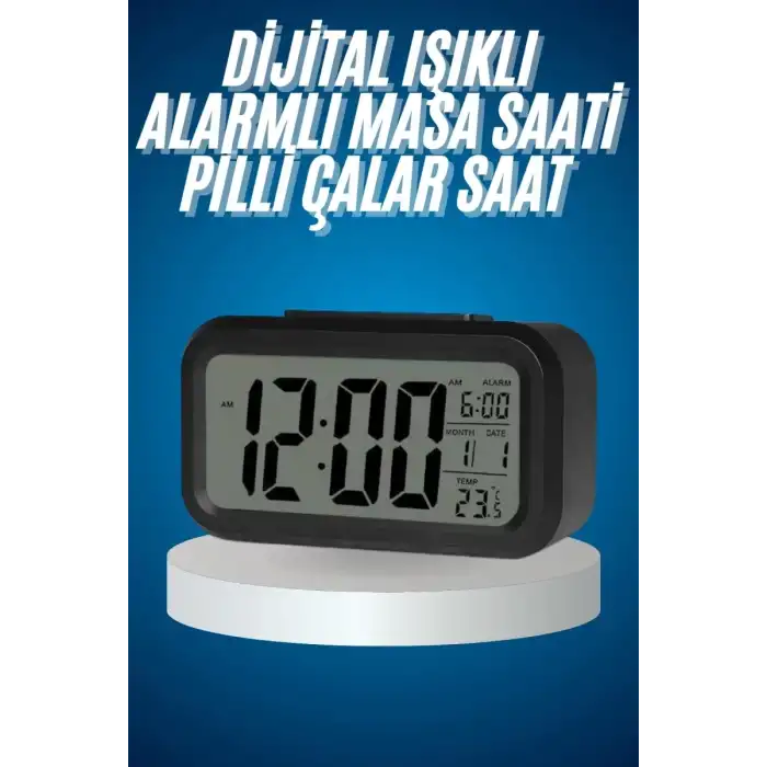 AsilTech Işıklı Dereceli Masa Ofis Saati Alarmlı Termometre Takvim Çalar Saat