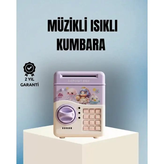 AsilTech Işıklı Sesli Şifreli Otomatik Para Çeken Kumbara Mor