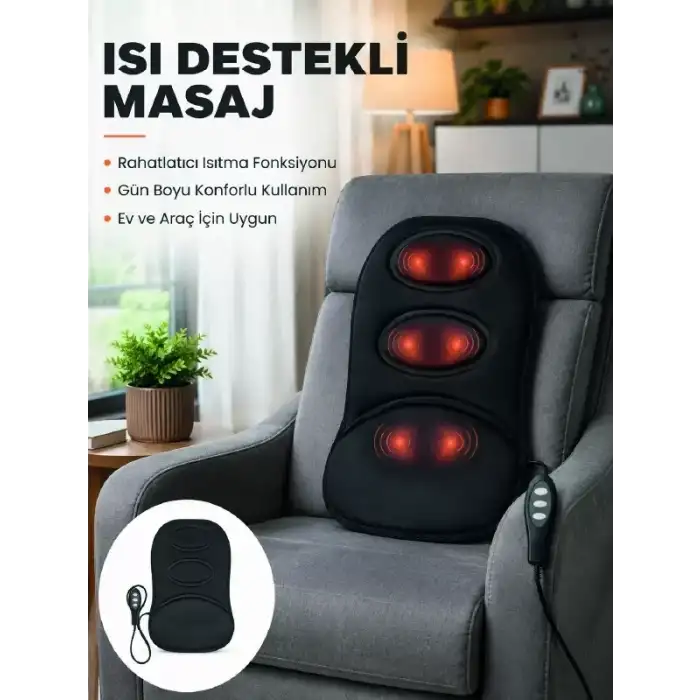 AsilTech Isıtmalı Masaj Minderi  Masaj Motoru, Kablolu Kumanda ve Çoklu Masaj Modu