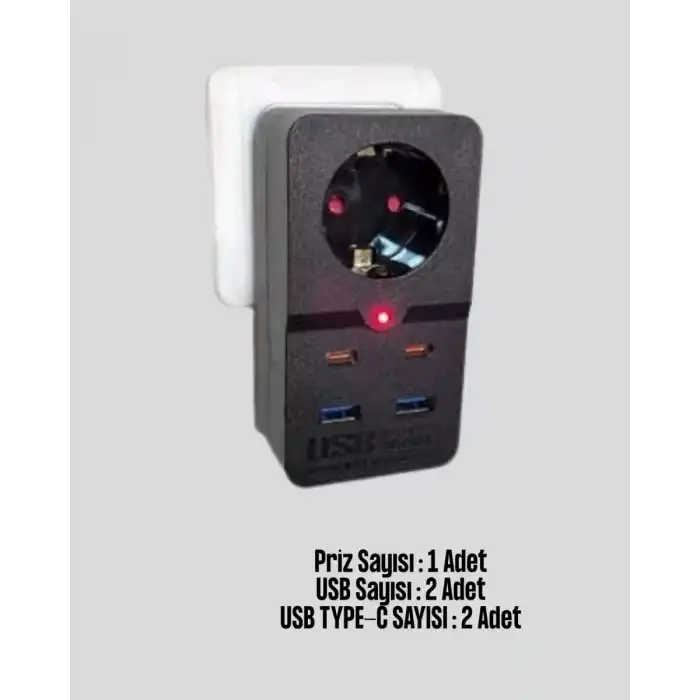 AsilTech Isıya Dayanıklı PC Gövdeli Akım Korumalı Priz 4 USB Yeni Nesil