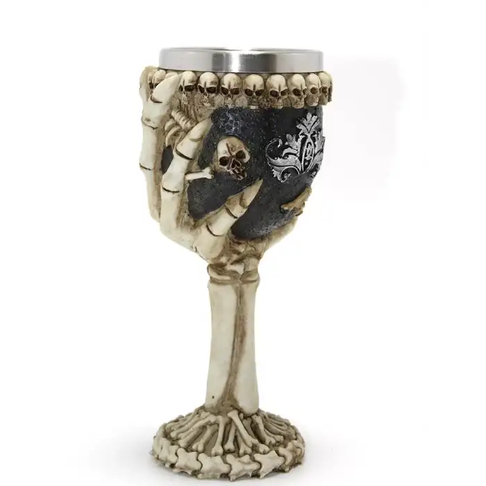 AsilTech İskelet Eli Tutan 3D Kabartmalı Paslanmaz Çelik Kadeh Bardak
