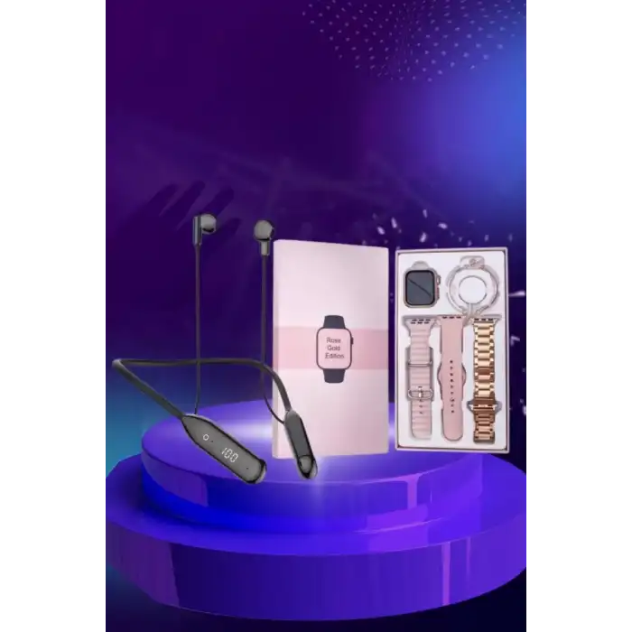 AsilTech Kablolu Bluetooth Kulaklık ve Kadınlara Özel Bileklik Hediyeli Yeni Nesil Akıllı Saat 3 Kordonlu