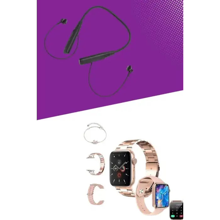 AsilTech Kablolu Bluetooth Kulaklık ve Kadınlara Özel Bileklik Hediyeli Yeni Nesil Akıllı Saat 3 Kordonlu