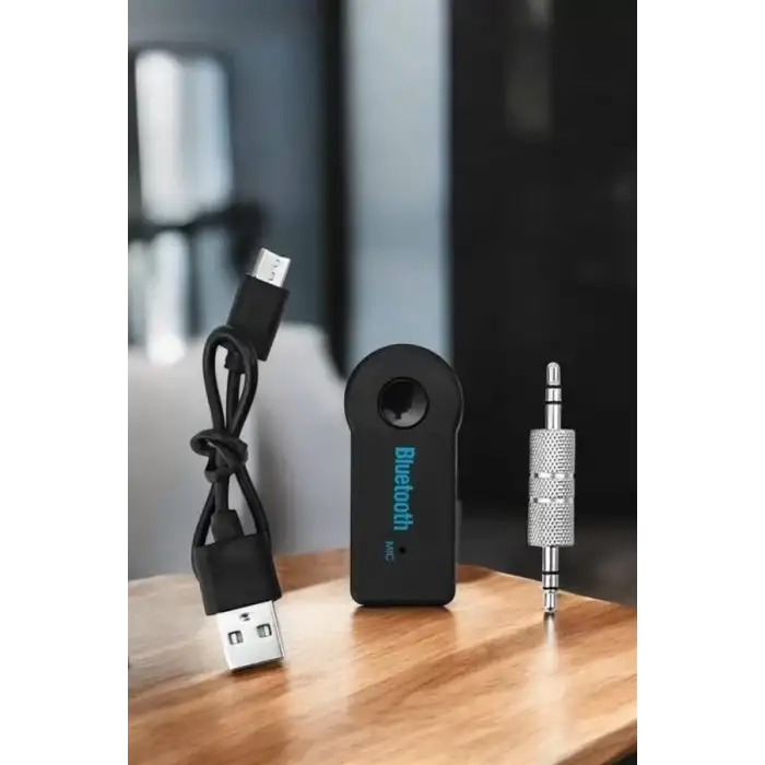 AsilTech Kablosuz Bluetooth Aux Araç Kiti Siyah Hafıza Kartlı