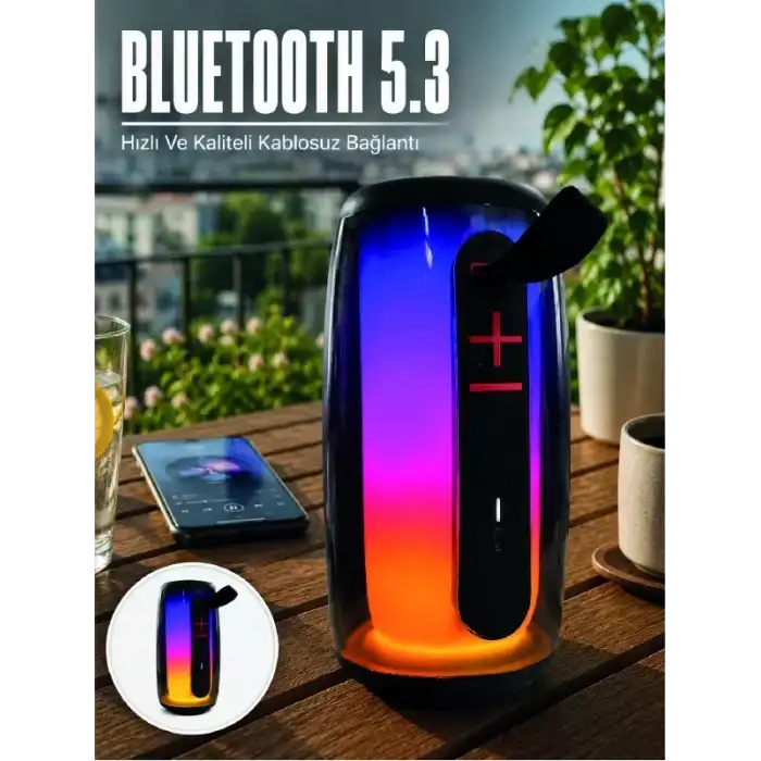 AsilTech Kablosuz Bluetooth Hoparlör RGB Ambiyans Işıklı USB ve TF Kart Destekli