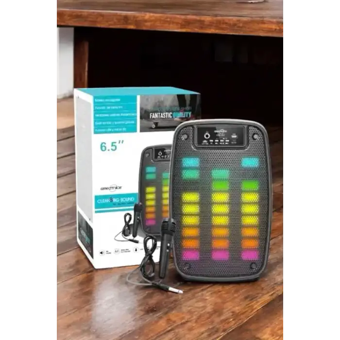 AsilTech Kablosuz Bluetooth Hoparlör Taşınabilir 6.5 inç LED Işık Kareoke