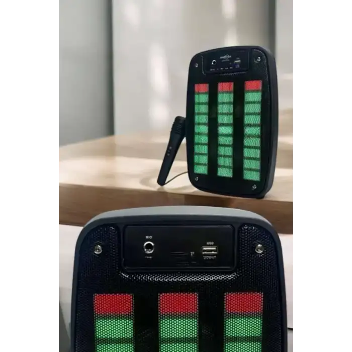 AsilTech Kablosuz Bluetooth Hoparlör Taşınabilir 6.5 inç LED Işık Kareoke