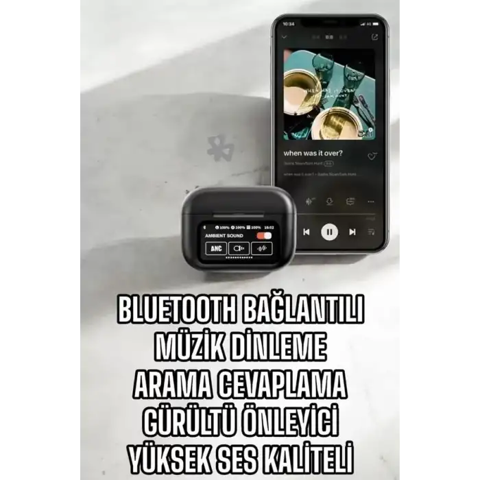 AsilTech Kablosuz Bluetooth Kulaklık Ekranlı Uzun Şarj Süreli ANC Destekli