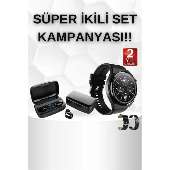 AsilTech Kablosuz Bluetooth Kulaklık ve Kordon Hediyeli Akıllı Saat Nabız Ölçer Uzun Pil Ömrü