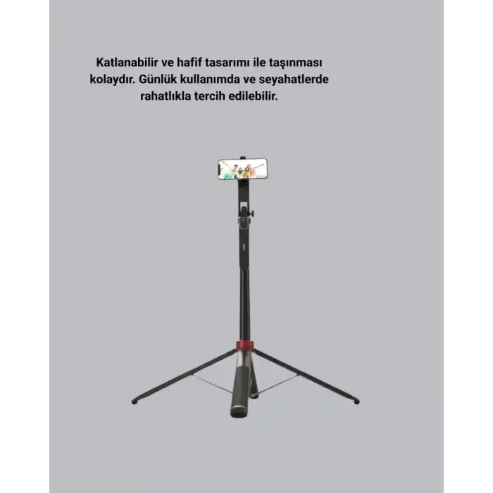 AsilTech Kablosuz Çift Yaka Mikrofonu ve Tripodlu Selfie Çubuğu İçerik Üretici Seti
