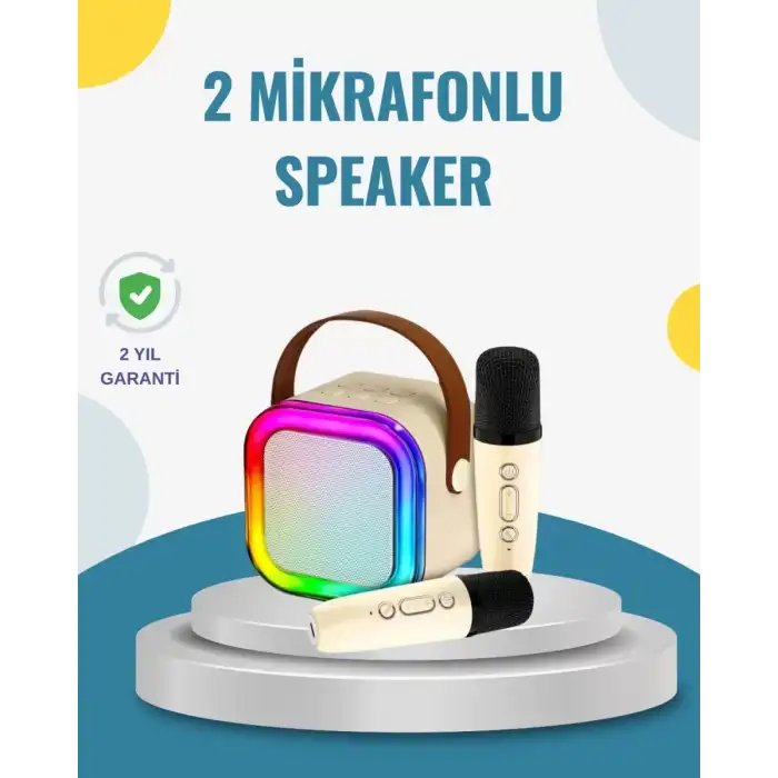 AsilTech Kablosuz Karaoke Hoparlör – Çift Mikrofon ve LED Işıklı