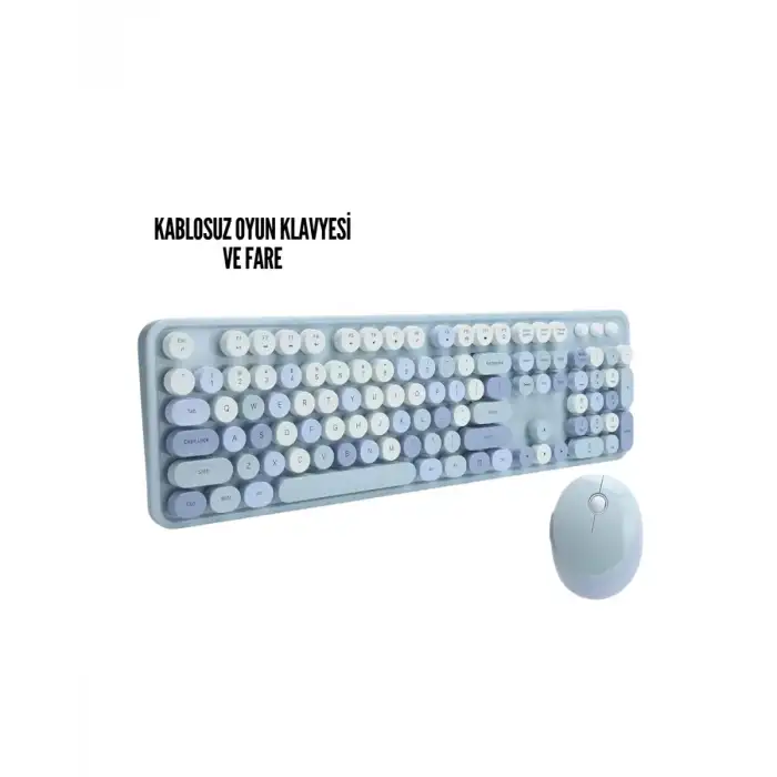 AsilTech Kablosuz Klavye Mouse Seti mavi