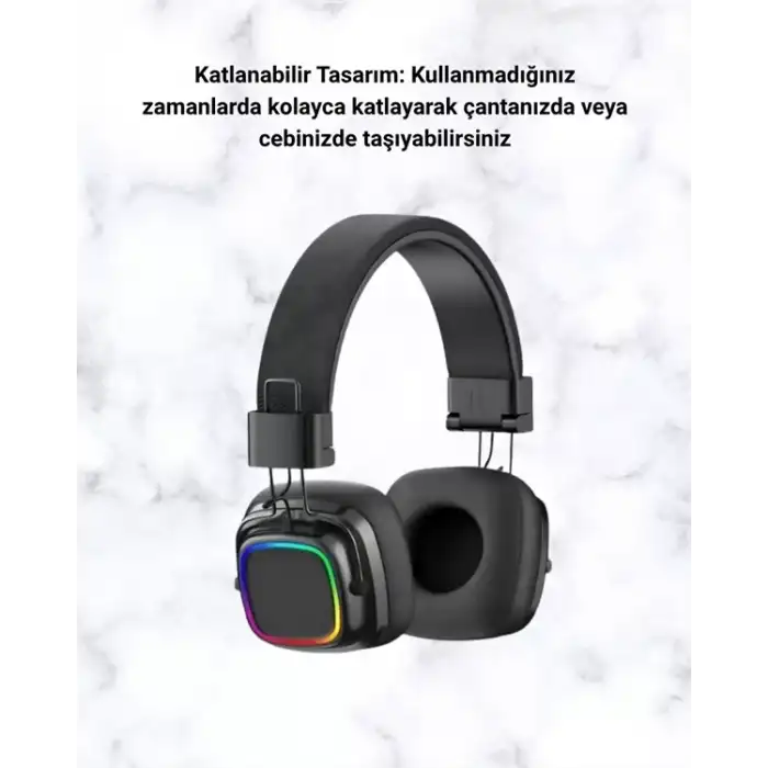 AsilTech Kablosuz RGB Işıklı Katlanabilir Bluetooth Kulak Üstü Kulaklık