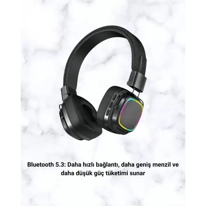 AsilTech Kablosuz RGB Işıklı Katlanabilir Bluetooth Kulak Üstü Kulaklık