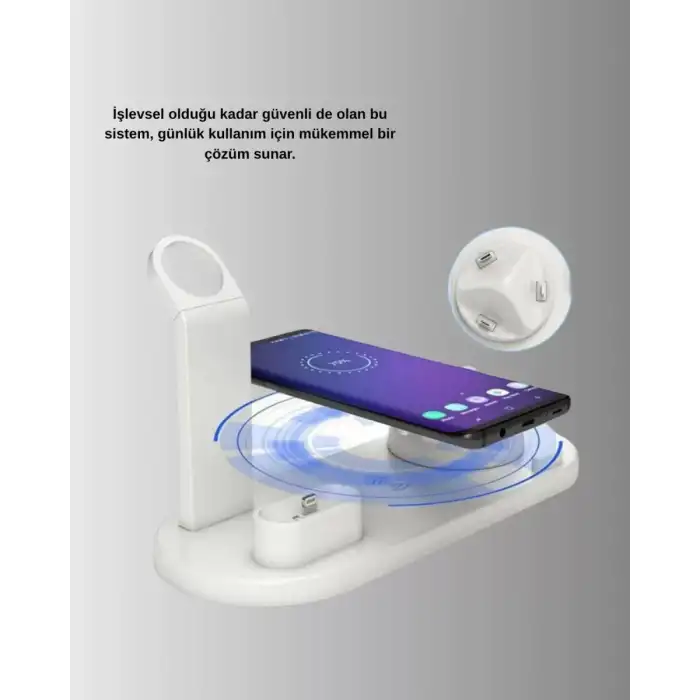 AsilTech Kablosuz Şarj İstasyonu 4’ü 1 Arada iPhone Watch ve AirPods Uyumlu