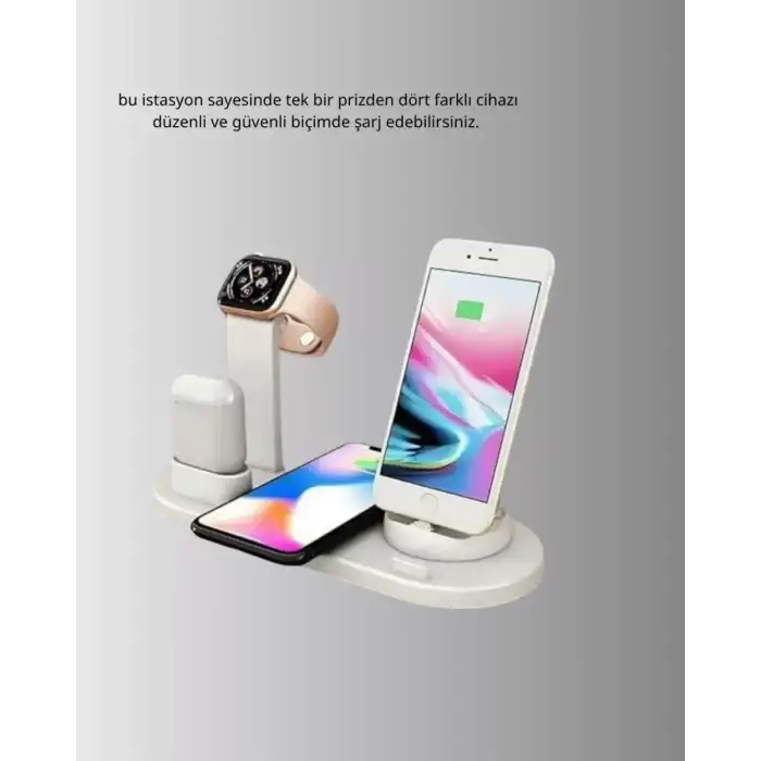AsilTech Kablosuz Şarj İstasyonu 4’ü 1 Arada iPhone Watch ve AirPods Uyumlu