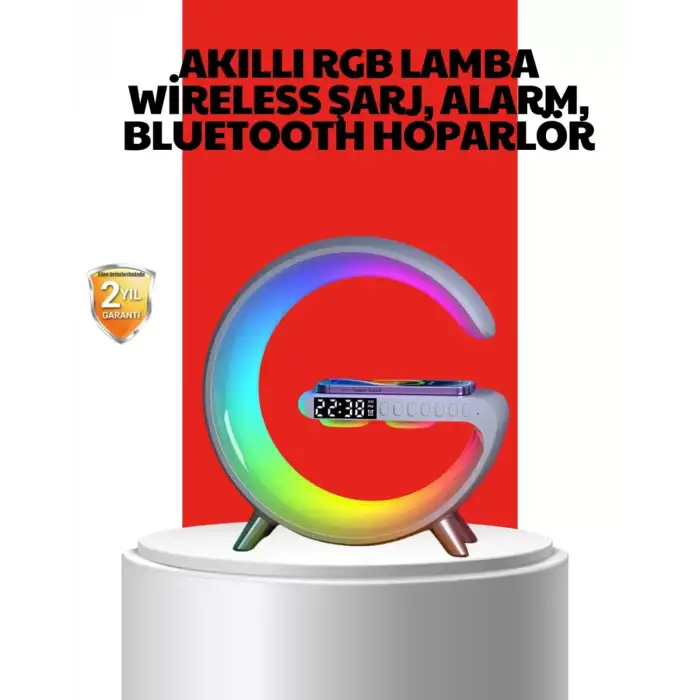 AsilTech Kablosuz Şarjlı Atmosfer Lambası Bluetooth Hoparlör ve Akıllı Alarm Özellikli