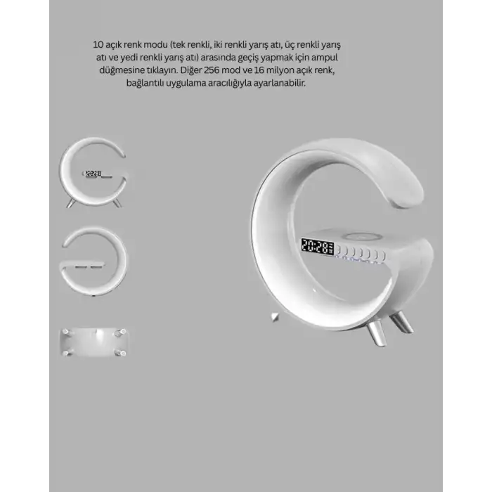AsilTech Kablosuz Şarjlı Atmosfer Lambası Bluetooth Hoparlör ve Akıllı Alarm Özellikli