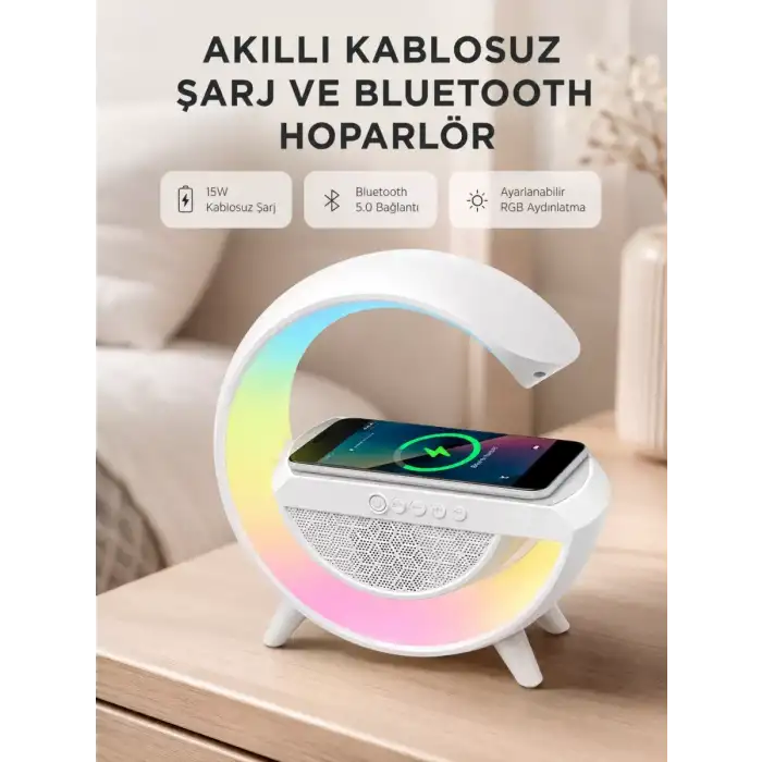AsilTech Kablosuz Şarjlı Bluetooth Hoparlör ve Gece Lambası – NFC, FM Radyo, RGB Işık