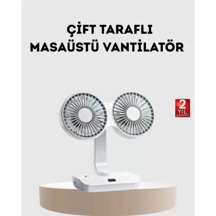 AsilTech Kablosuz USB Şarjlı 720° Döner Masaüstü Fan – Çift Taraflı Serinlik ve Gece Lambası