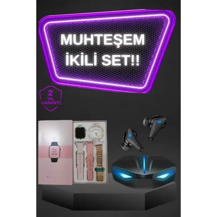 AsilTech Kadınlar İçin Dokunmatik Ekran Akıllı Saat ve Gamer Kablosuz Bluetooth Kulaklık ANC Özelliği