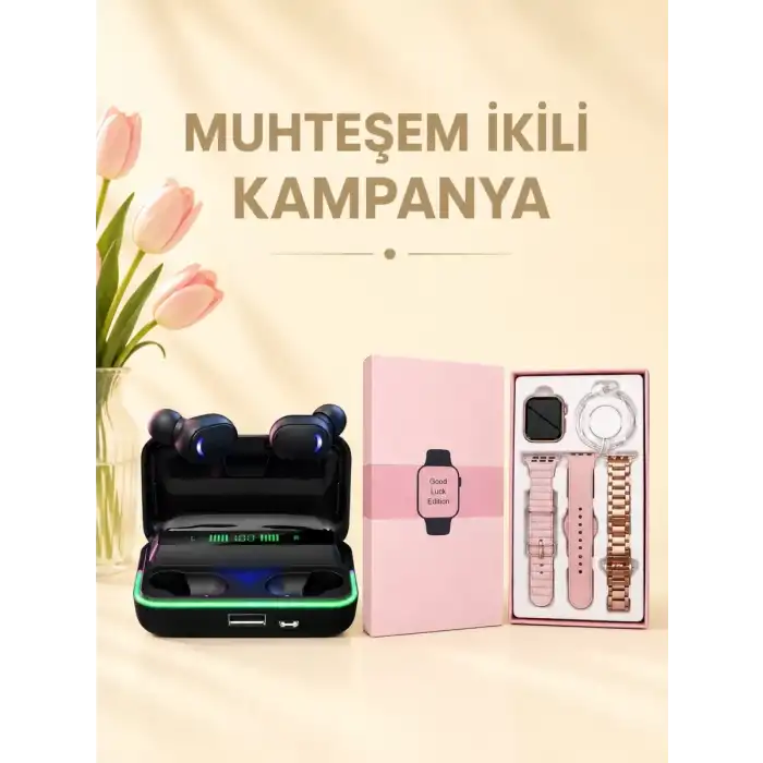 AsilTech Kadınlara Özel Bileklik Hediyeli Akıllı Saat ve Dijital Göstergeli ANC Özellikli Bluetooth Kulaklık