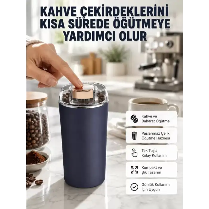AsilTech Kahve ve Baharat Öğütücü Kolay Temizlenebilir Paslanmaz Çelik Taşınabilir